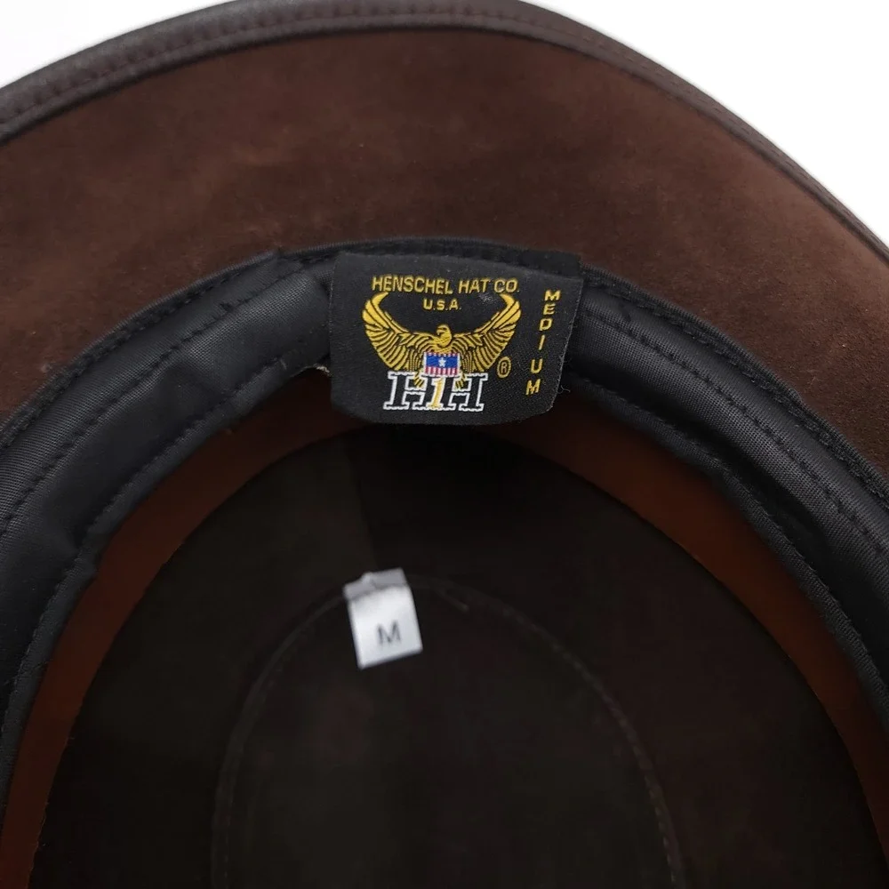 Henschel Hat Co. Brown Leather Western Buffalo Nickel Coin Banded Hat‎ Sz M